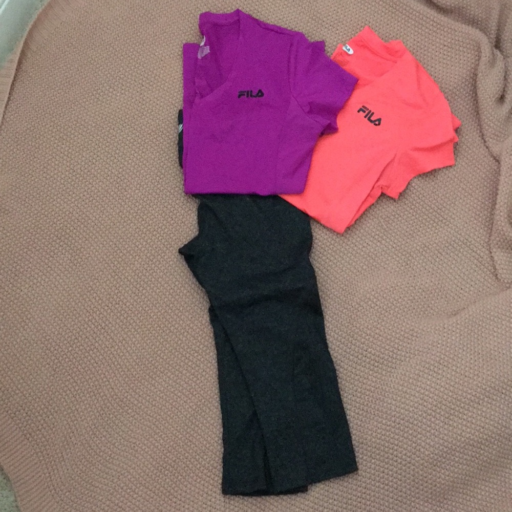 Capris leggings and two workout shirts